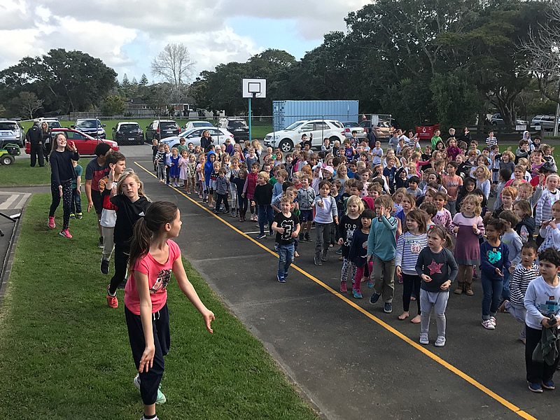 children lining up